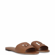 Dolce & Gabbana DG Logo Leather Flat Sandals Brown
