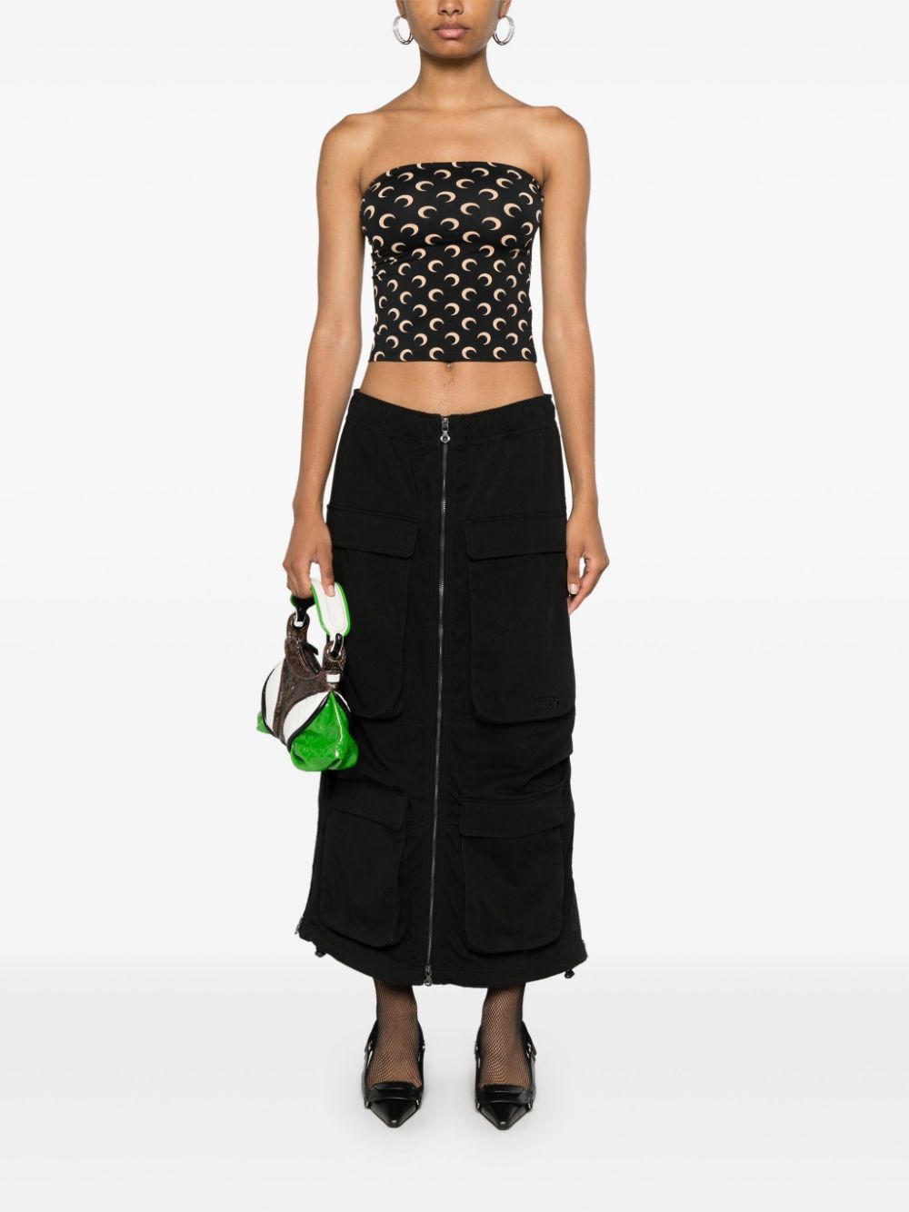 MARINE SERRE Moon Off-shoulder Tube Top Black