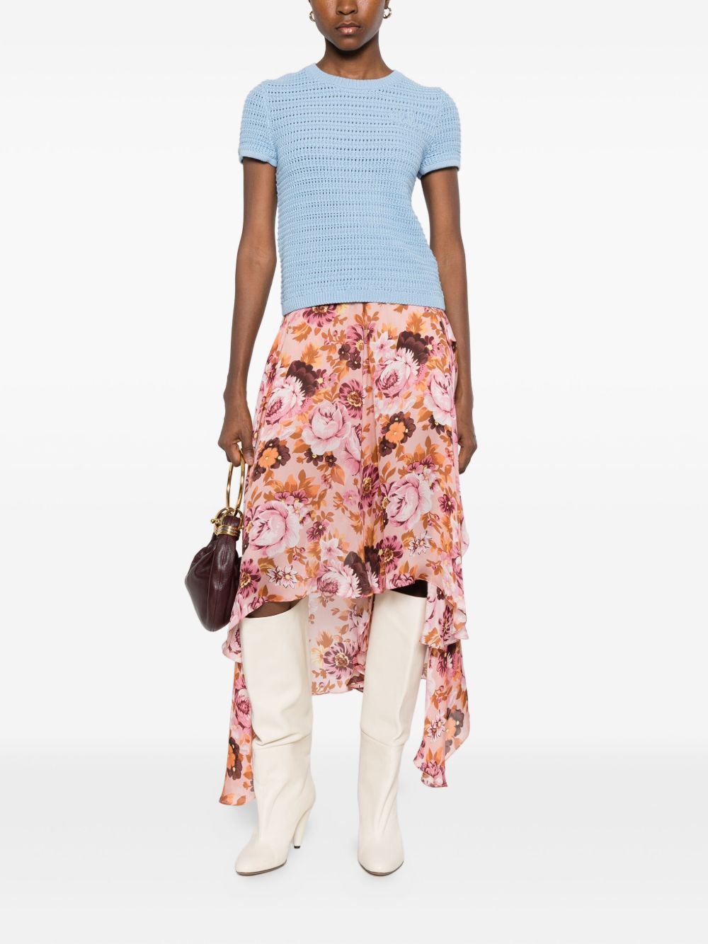 Chloé Silk Printed Skirt Pink