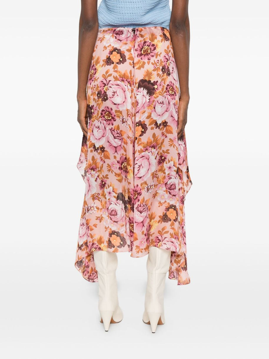 Chloé Silk Printed Skirt Pink