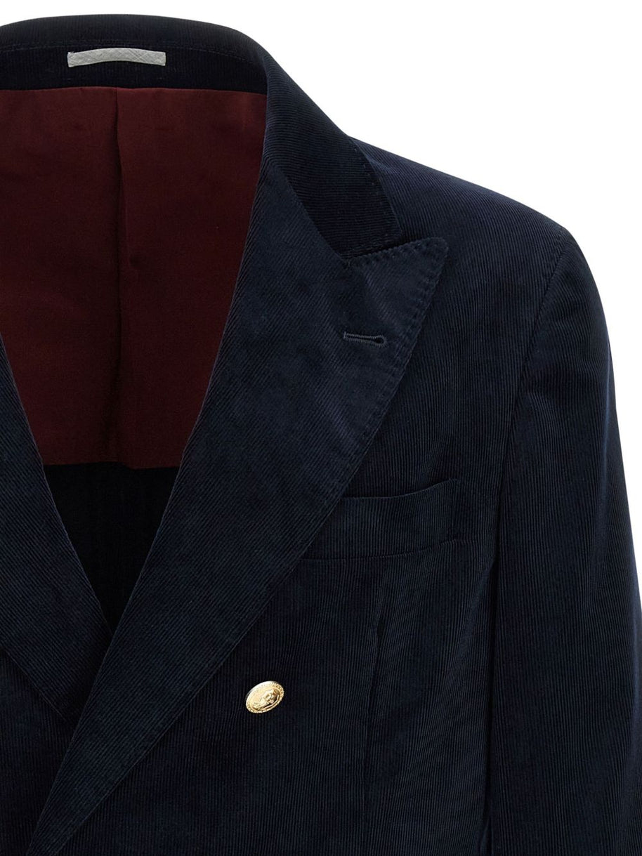 Brunello Cucinelli Cotton Double-breasted Jacket Blue