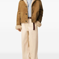Ami Paris Shearling Leather Jacket Camel
