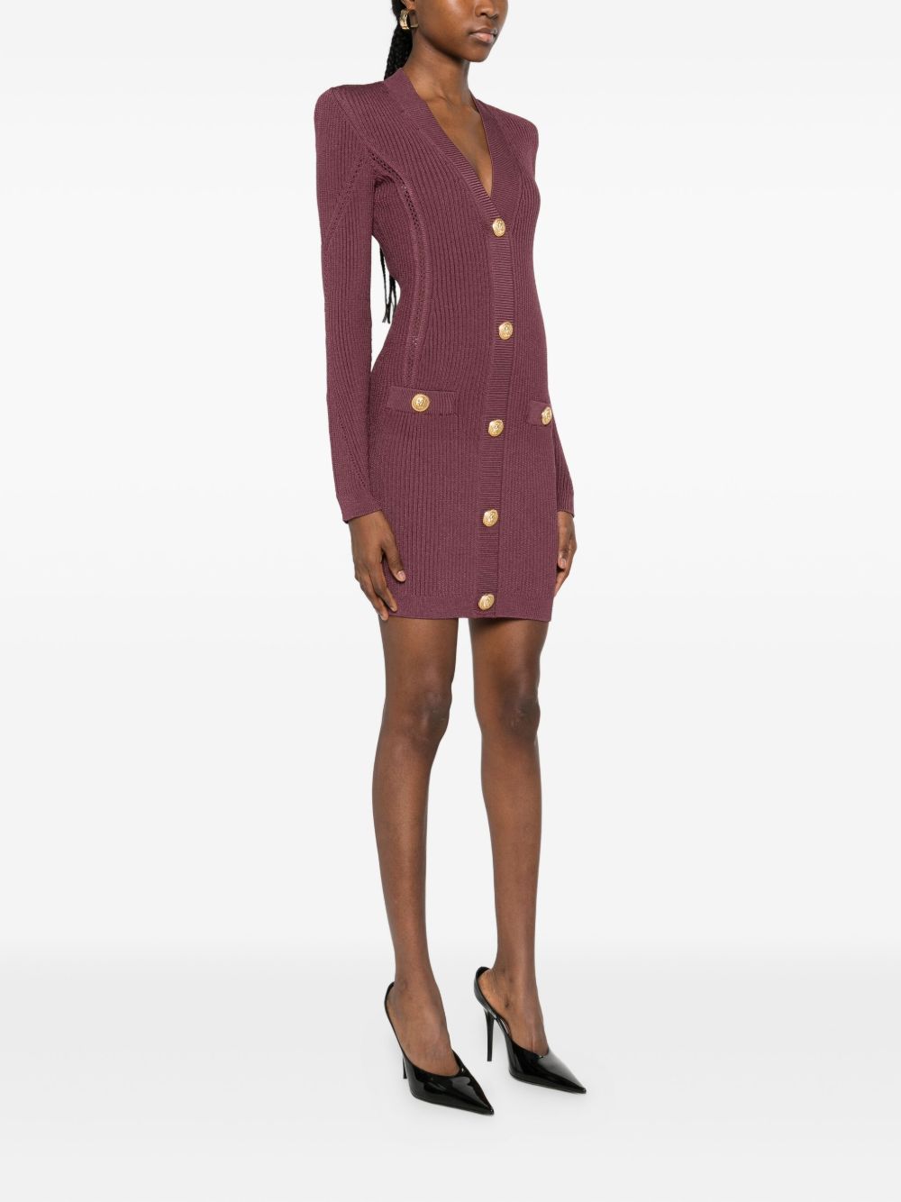 Balmain V-necked Short Dress Purple