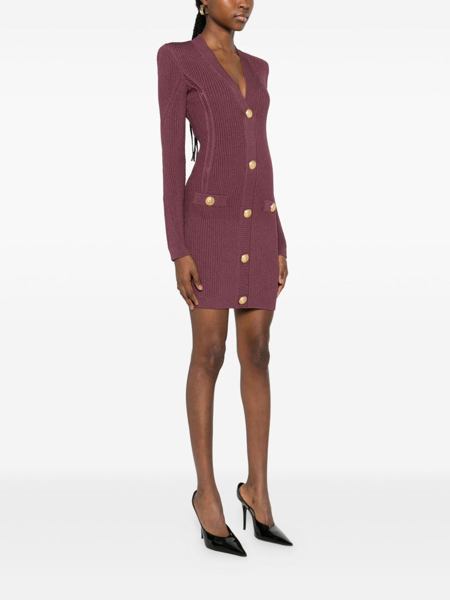 Balmain V-necked Short Dress Purple