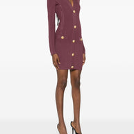 Balmain V-necked Short Dress Purple