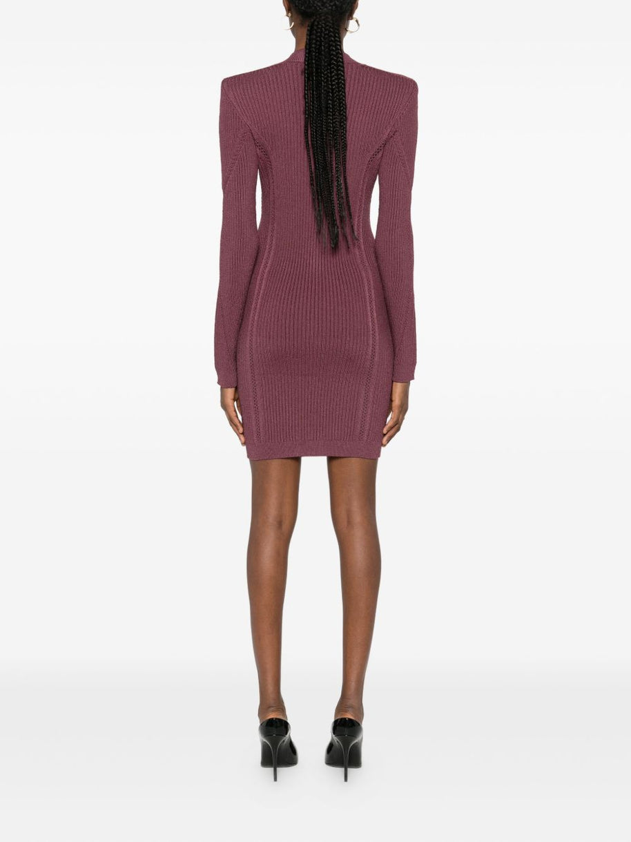 Balmain V-necked Short Dress Purple