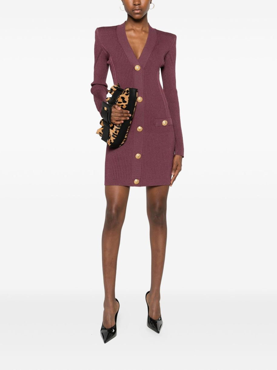 Balmain V-necked Short Dress Purple