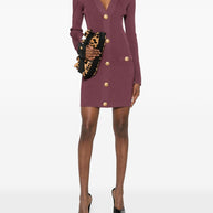 Balmain V-necked Short Dress Purple