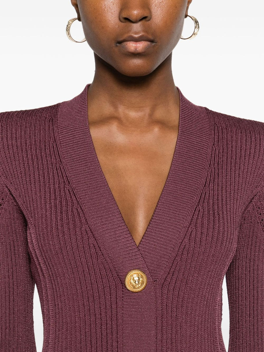 Balmain V-necked Short Dress Purple