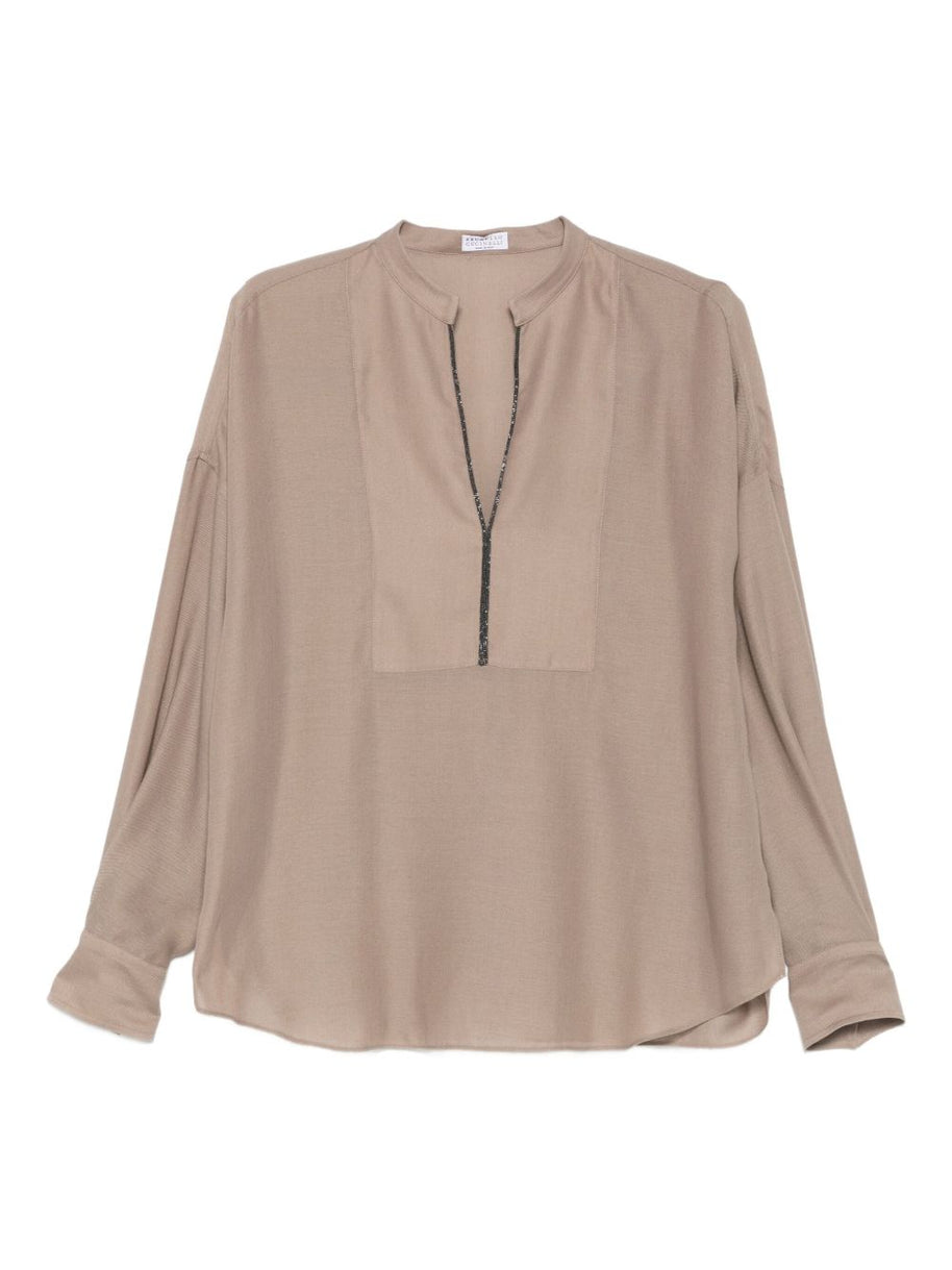 Brunello Cucinelli V-neck Blouse Camel