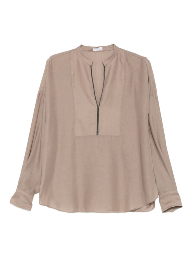Brunello Cucinelli V-neck Blouse Camel