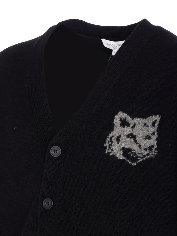 Maison Kitsuné MAISON KITSUNE' Wool V-necked Cardigan Black