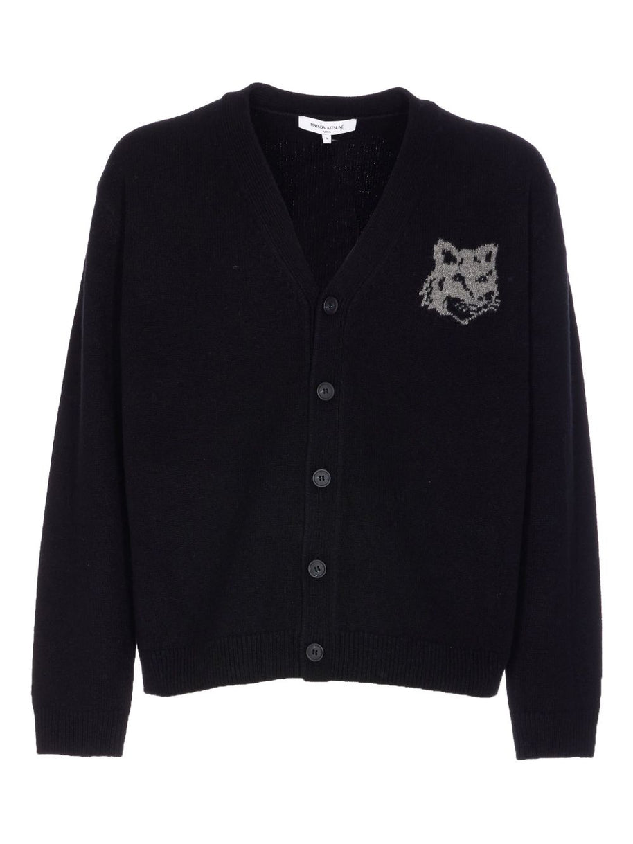Maison Kitsuné MAISON KITSUNE' Wool V-necked Cardigan Black