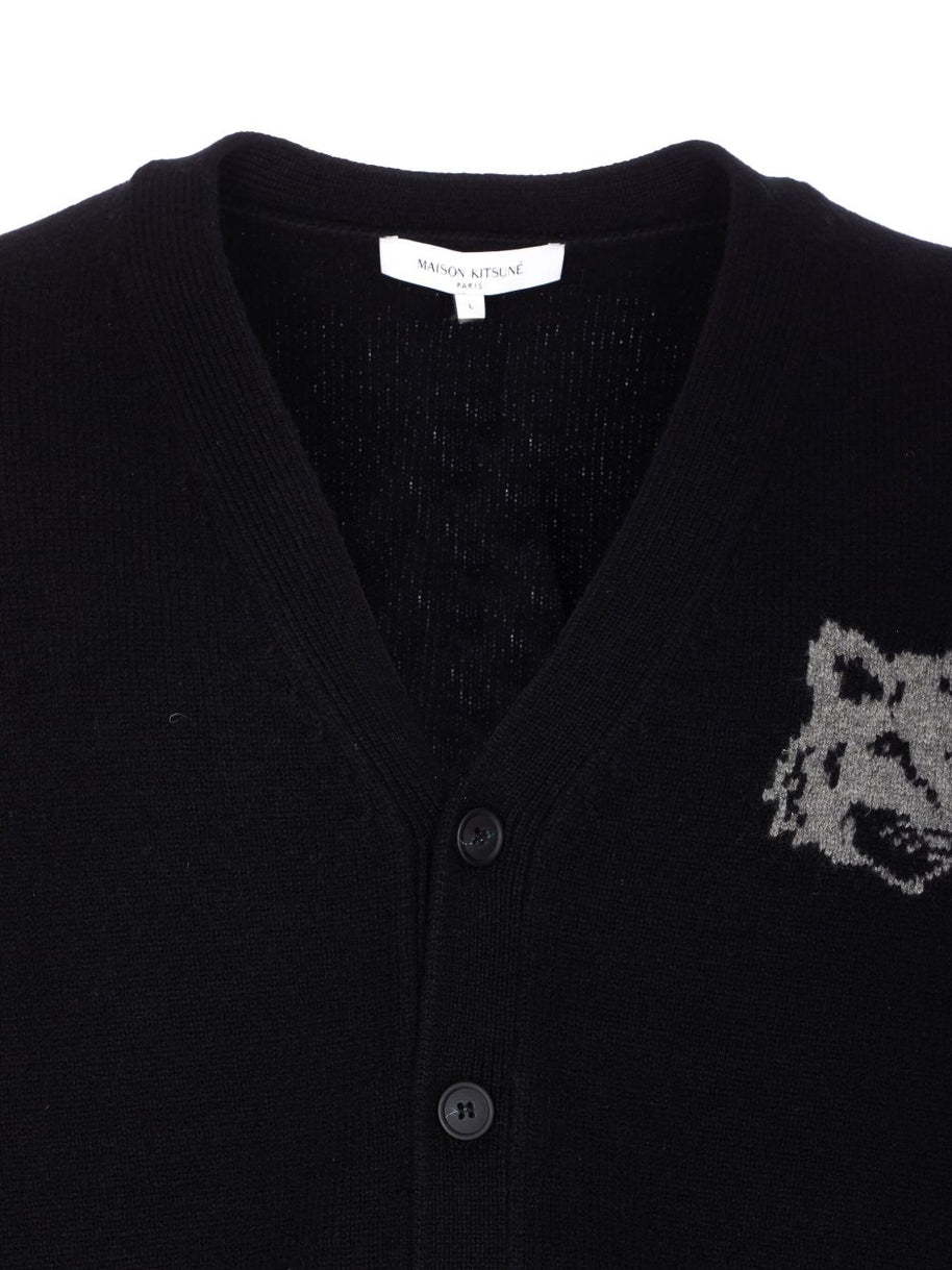 Maison Kitsuné MAISON KITSUNE' Wool V-necked Cardigan Black