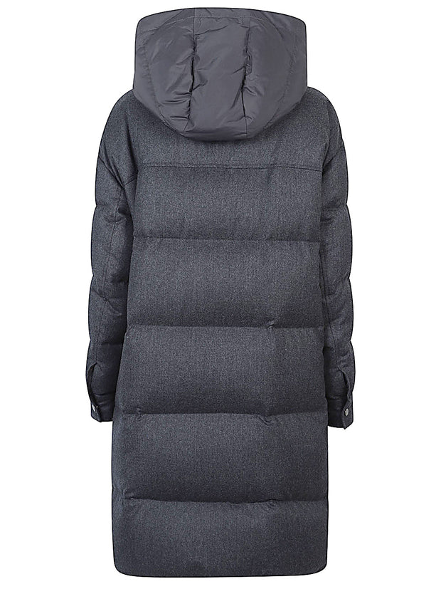 Brunello Cucinelli Wool Long Down Jacket Grey