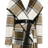 Iro Plaid Belted Jacket Beige