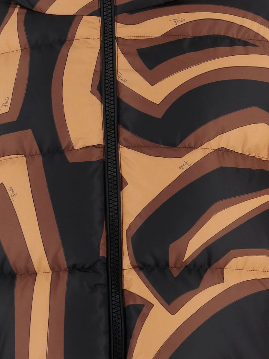 Pucci Printed Nylon Down Jacket Brown