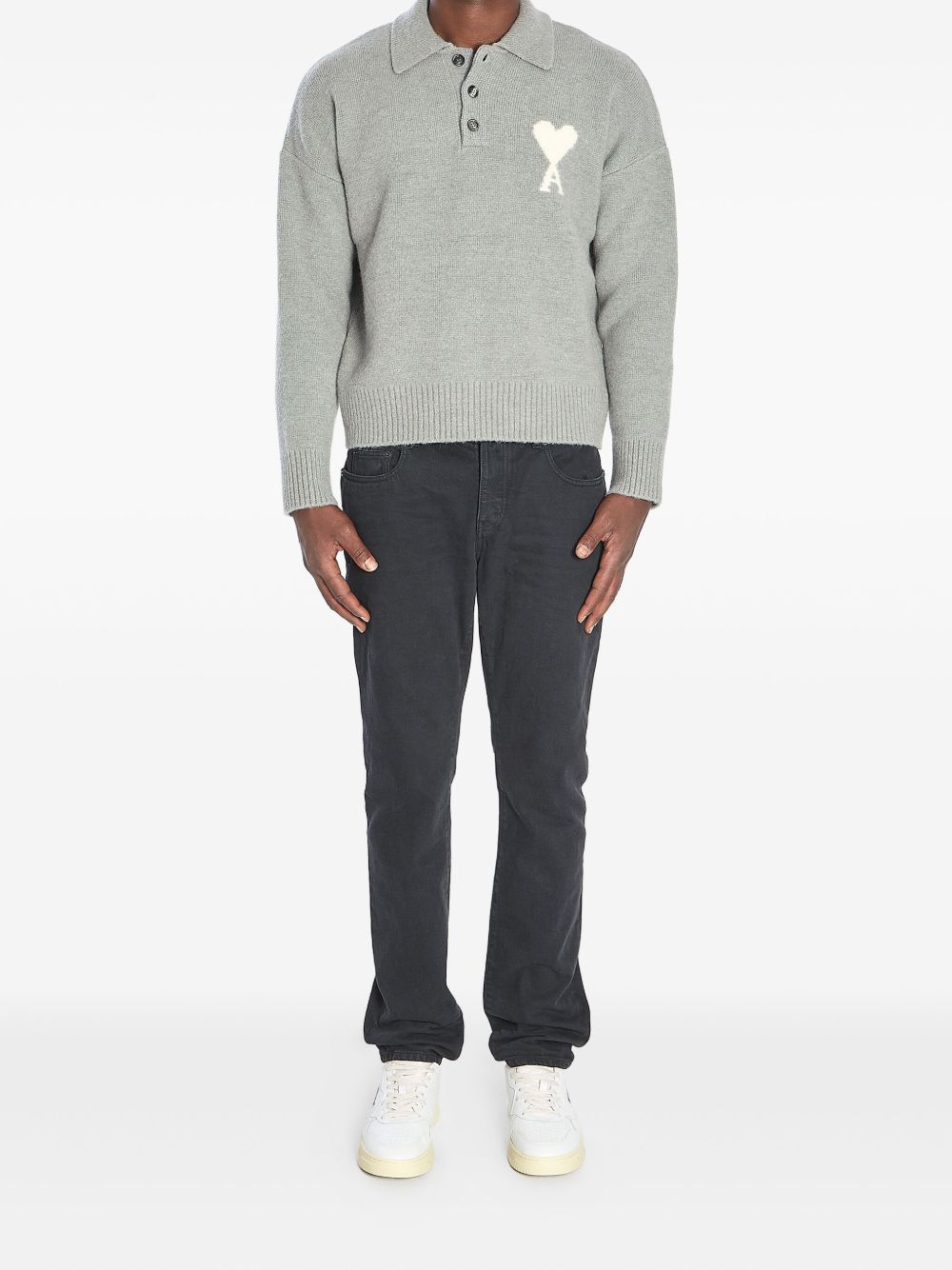 Ami Paris Ami De Coeur Wool Polo Shirt Grey