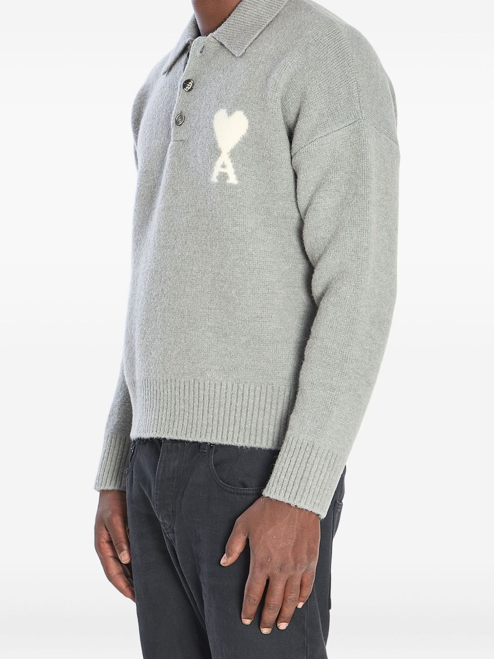Ami Paris Ami De Coeur Wool Polo Shirt Grey