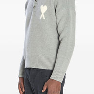 Ami Paris Ami De Coeur Wool Polo Shirt Grey