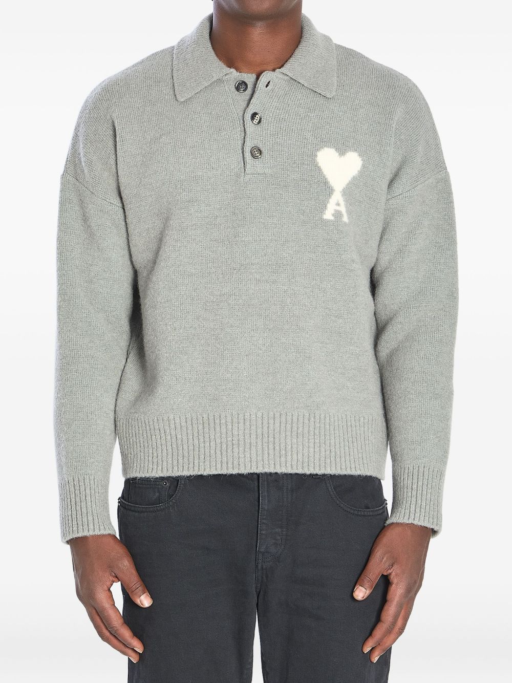 Ami Paris Ami De Coeur Wool Polo Shirt Grey