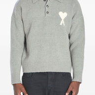 Ami Paris Ami De Coeur Wool Polo Shirt Grey