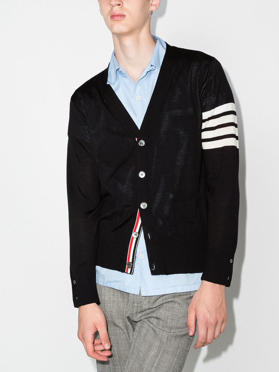 Thom Browne RWB Stripe Wool Cardigan Blue