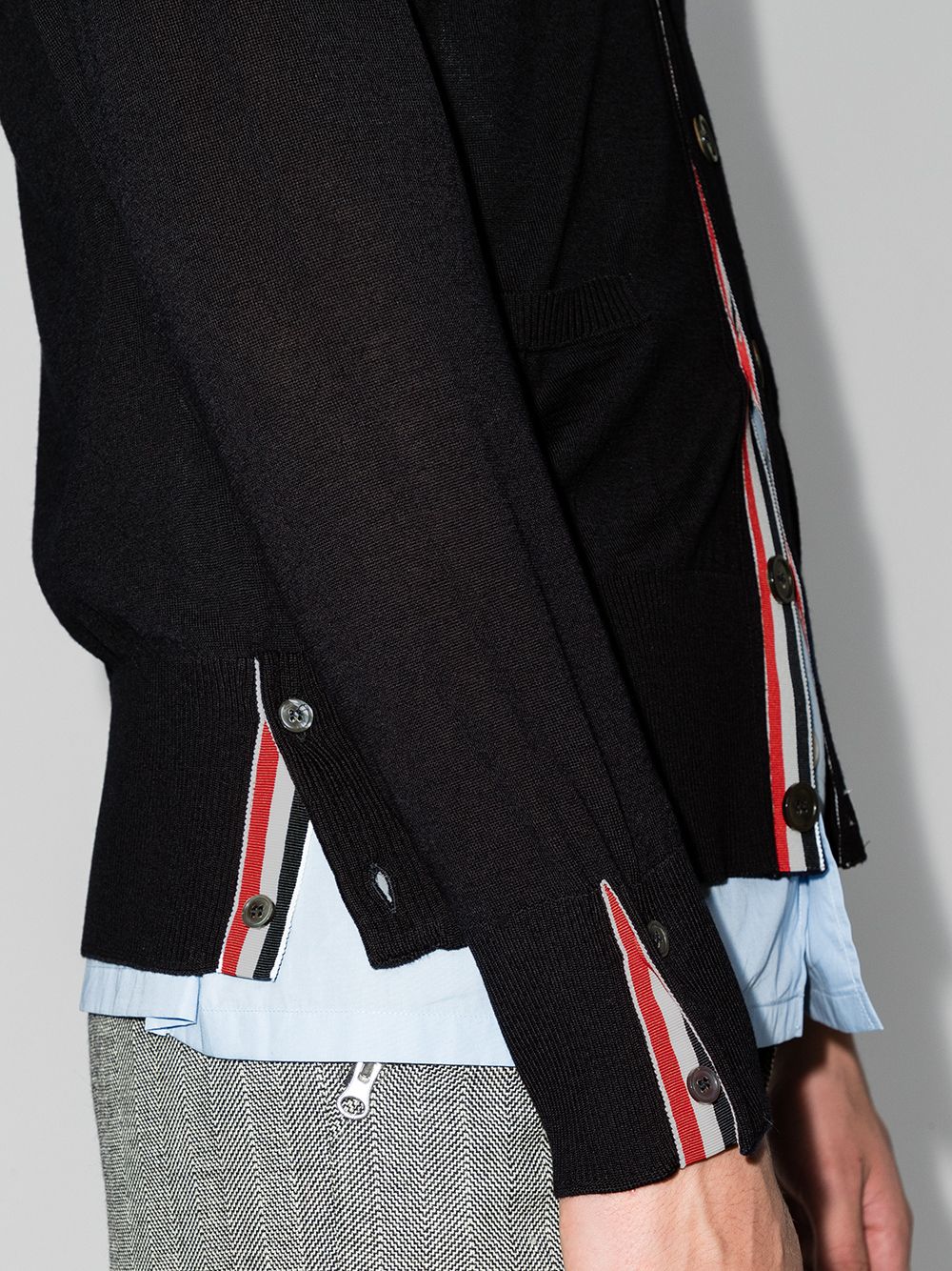 Thom Browne RWB Stripe Wool Cardigan Blue