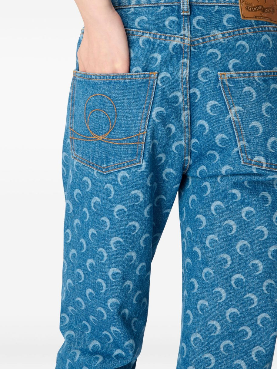 MARINE SERRE Moon Denim Cotton Jeans Blue