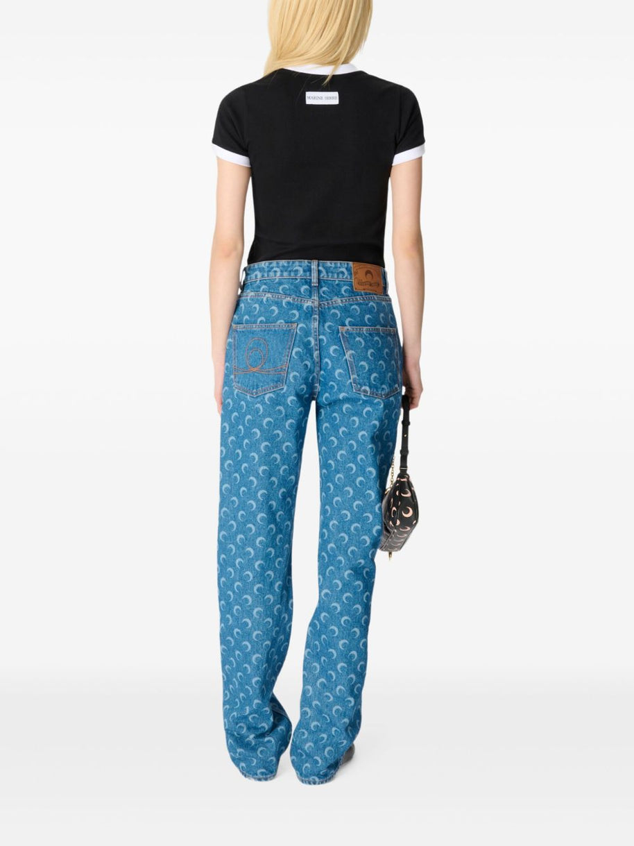 MARINE SERRE Moon Denim Cotton Jeans Blue
