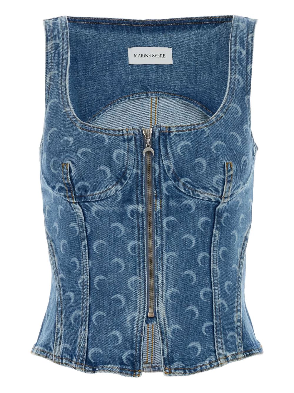 MARINE SERRE Moon Denim Bustier Top Blue