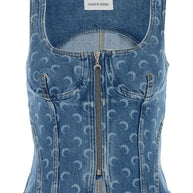 MARINE SERRE Moon Denim Bustier Top Blue