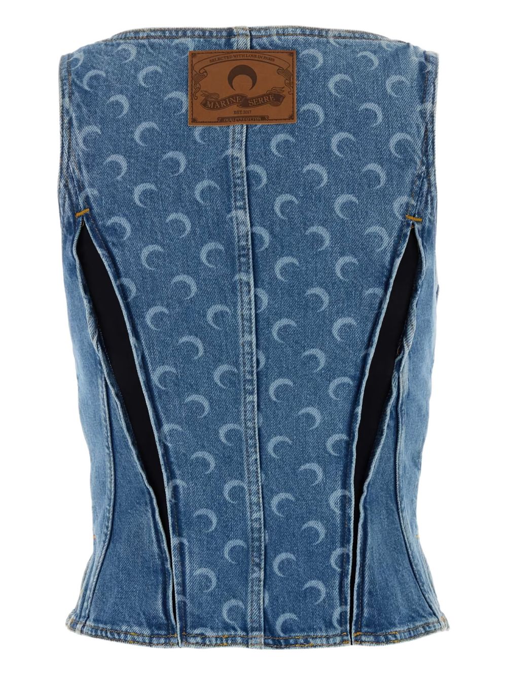 MARINE SERRE Moon Denim Bustier Top Blue