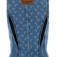 MARINE SERRE Moon Denim Bustier Top Blue