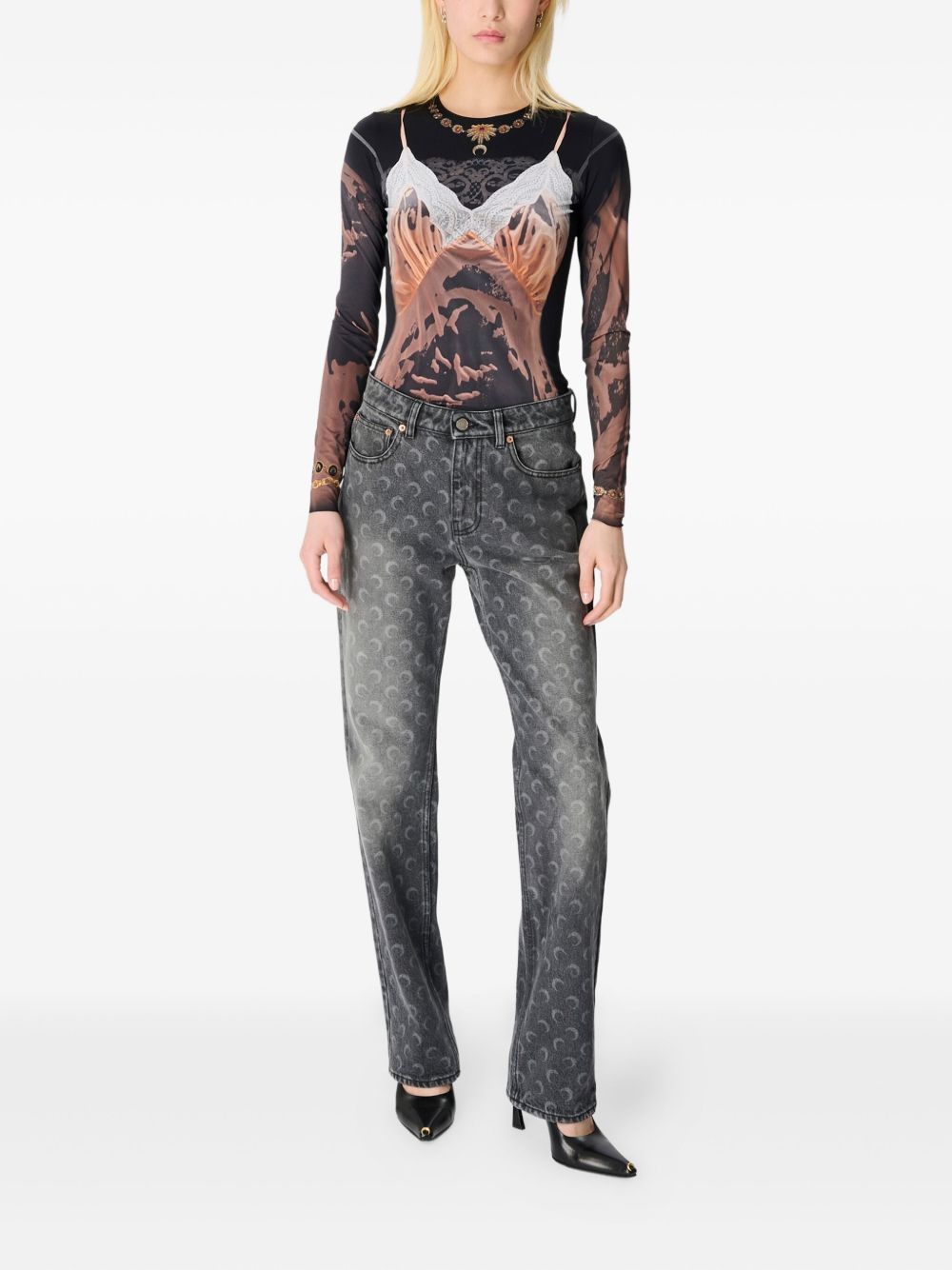 MARINE SERRE Moon Denim Cotton Jeans Grey