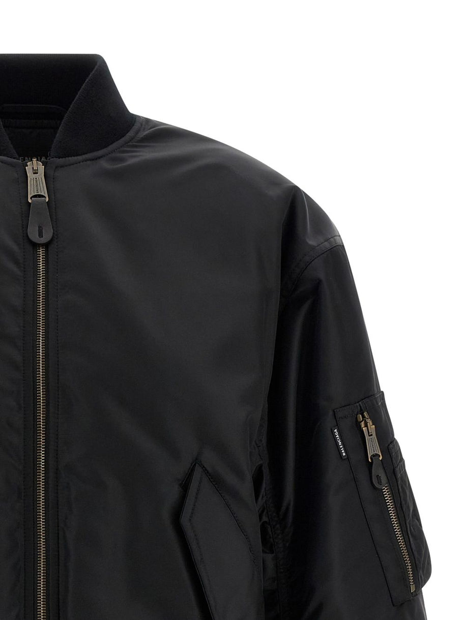 Balenciaga Nylon Bomber Jacket Black