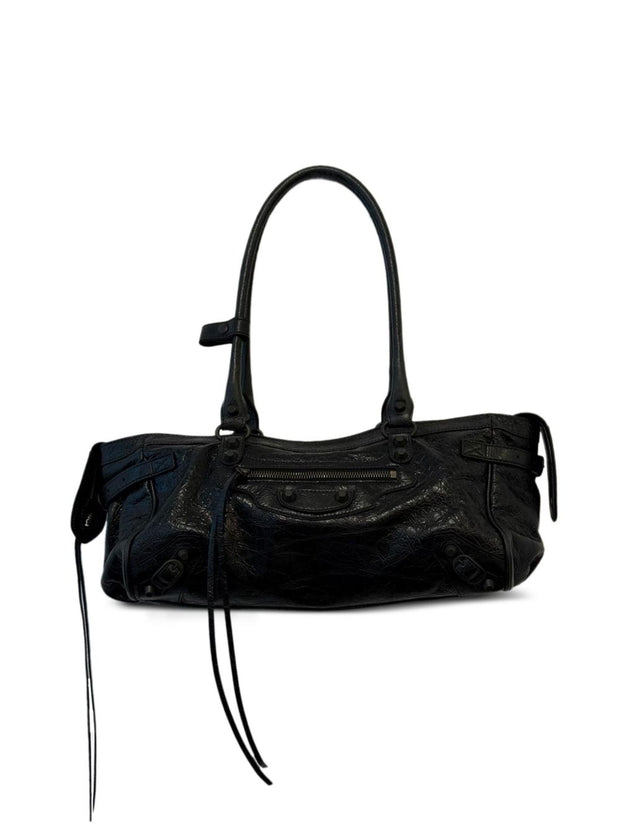 Balenciaga East West Leather Shoulder Bag Black