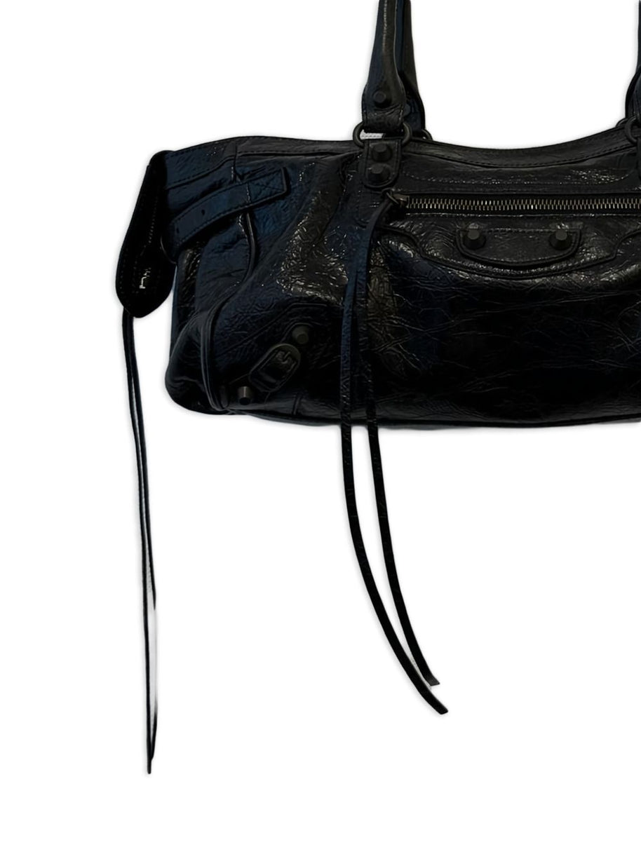 Balenciaga East West Leather Shoulder Bag Black