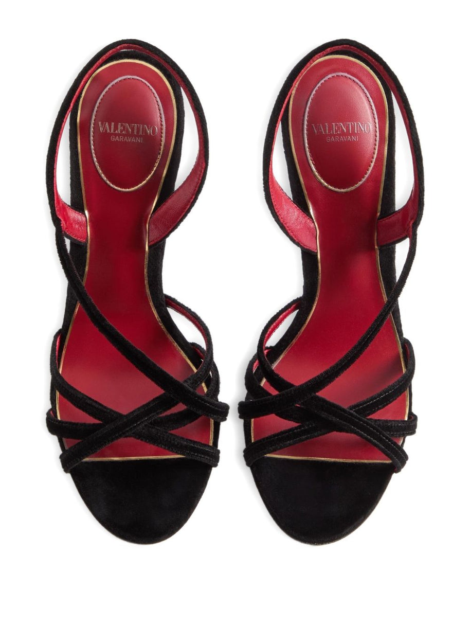 Valentino Garavani V-logo Signature Fetishique Velvet Sandals Black