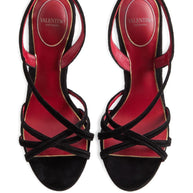 Valentino Garavani V-logo Signature Fetishique Velvet Sandals Black