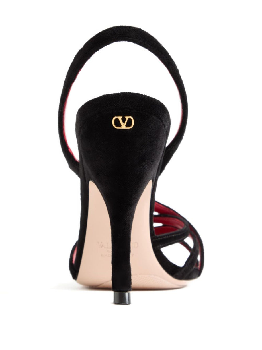 Valentino Garavani V-logo Signature Fetishique Velvet Sandals Black