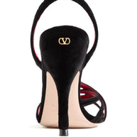 Valentino Garavani V-logo Signature Fetishique Velvet Sandals Black