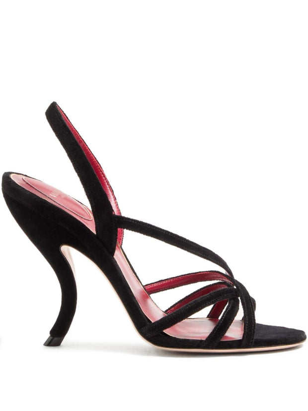 Valentino Garavani V-logo Signature Fetishique Velvet Sandals Black