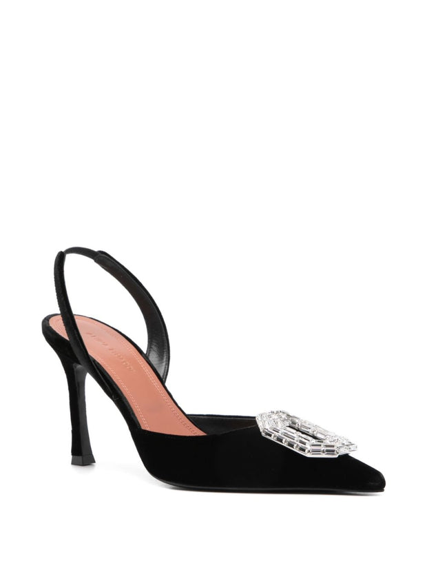 Amina Muaddi Camelia Velvet Slingback Pumps Black