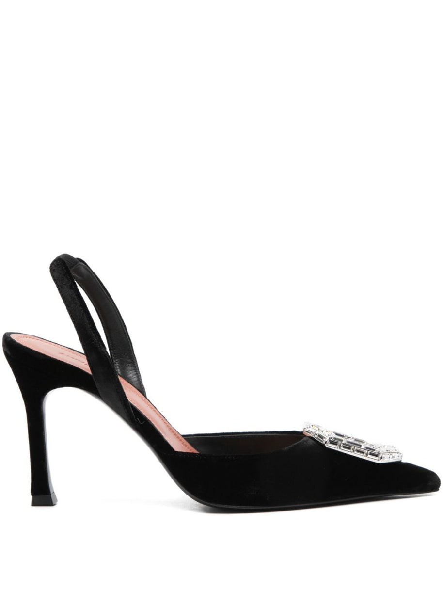 Amina Muaddi Camelia Velvet Slingback Pumps Black