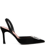 Amina Muaddi Camelia Velvet Slingback Pumps Black