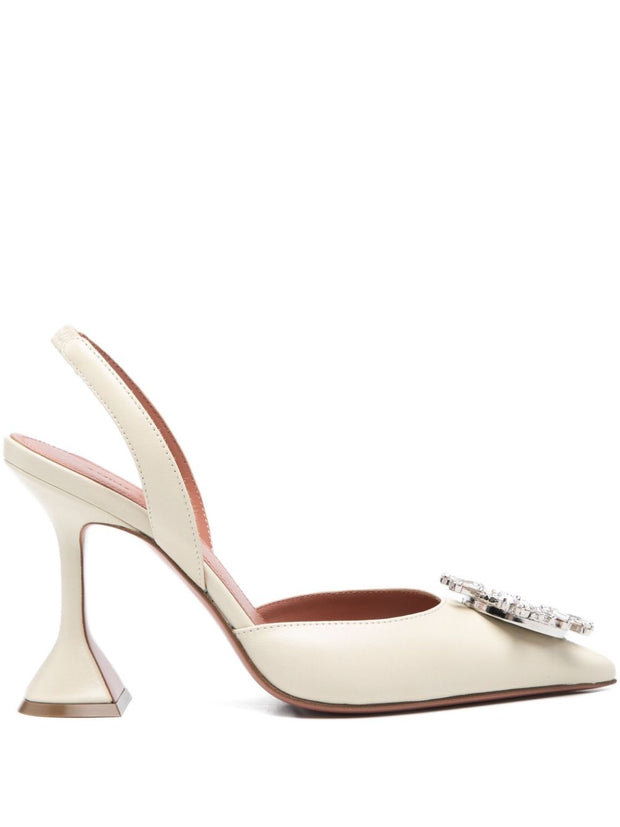 Amina Muaddi Begum Leather Slingback Pumps Beige