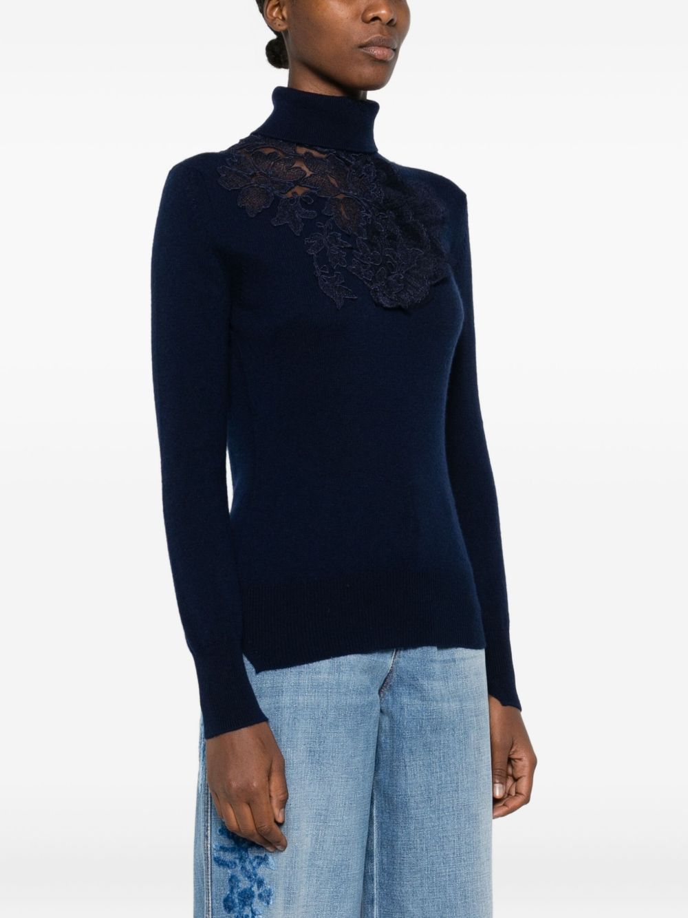 Ermanno Scervino Lace Detail Wool Sweater Blue
