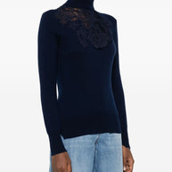 Ermanno Scervino Lace Detail Wool Sweater Blue