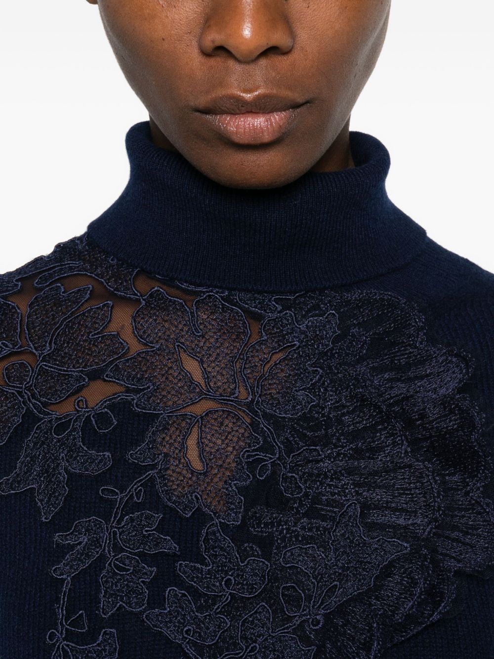 Ermanno Scervino Lace Detail Wool Sweater Blue